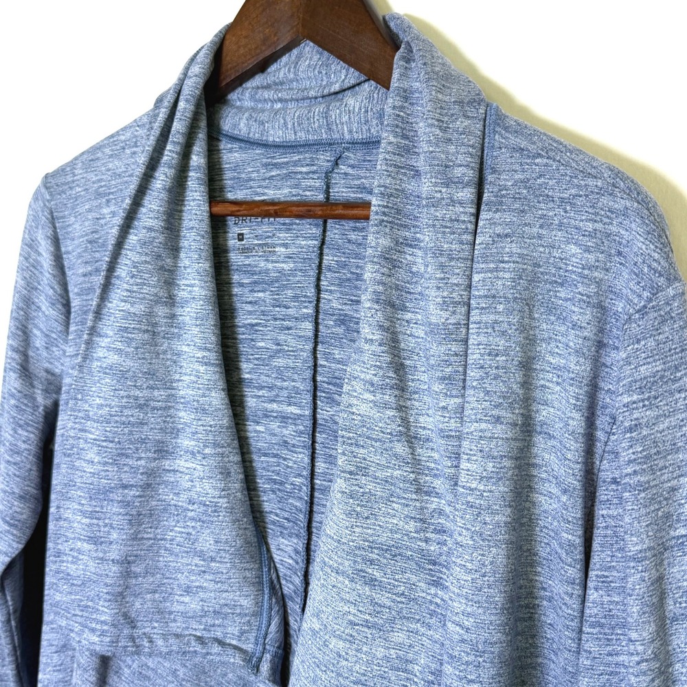 Nike Dri-FIT Blue Heathered Open Front Cardigan Thumbhole Wrap Womens M